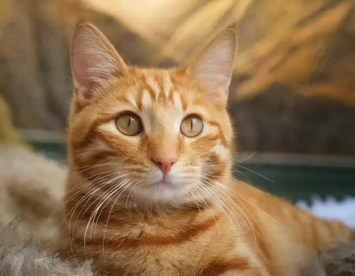 orange gestromte Katze selektiver Fokus unscharfer Hintergrund, AI generiertes Bild