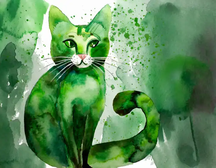 abstract green cat illustration generated by AI