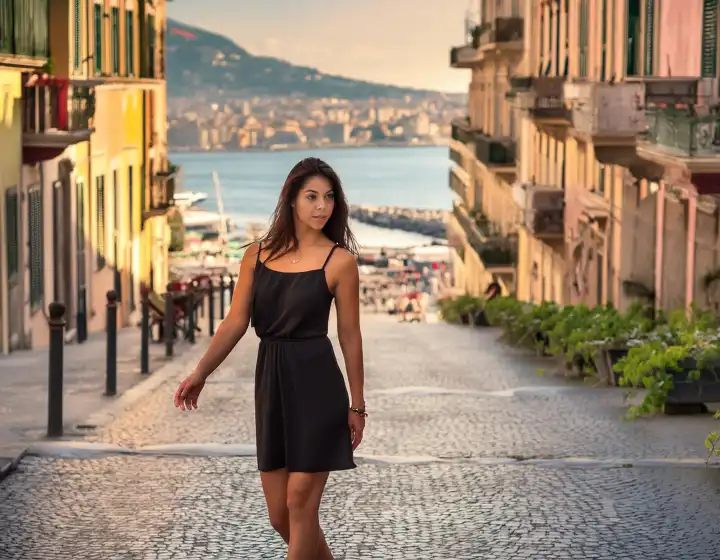gorgeous woman in black dress AI generated image