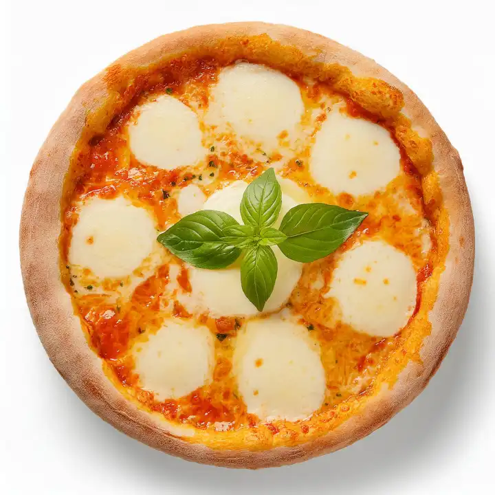 pizza margherita food flat lay top view over white AI generated image