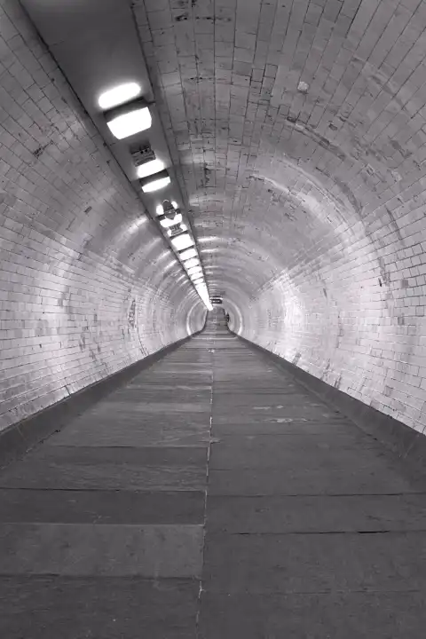 Greenwich Foot Tunnel in monochrome with no people