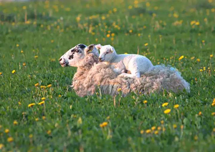 Lamb on mother's back