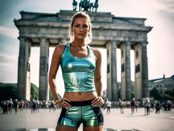 A woman in front of the Brandenburg Gate in Berlin, generated with AI