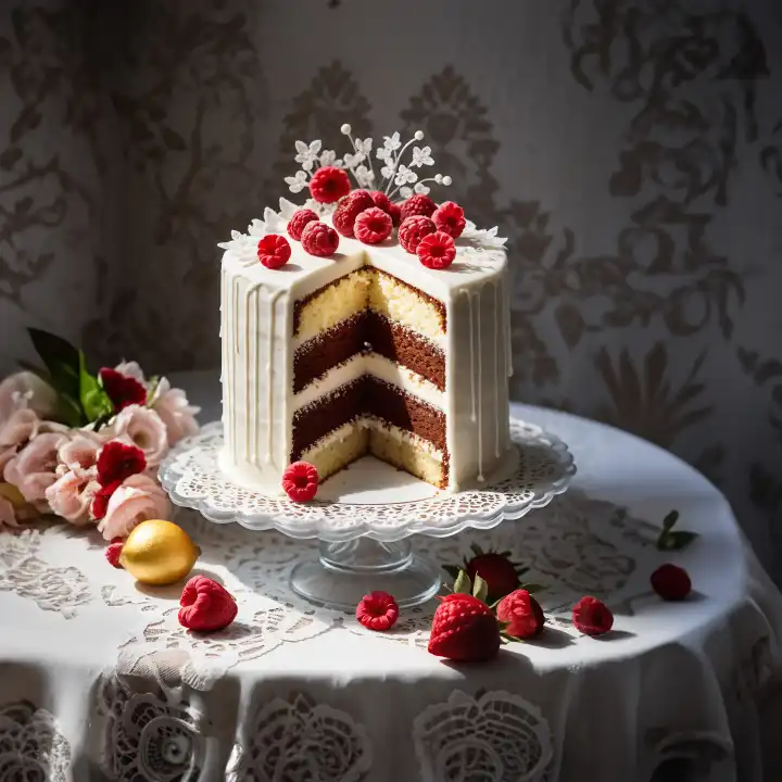 A cake on a table created by an AI