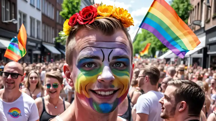 A man at Christopher Street Day, created by an AI