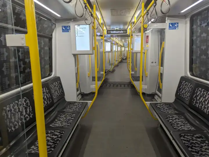 Interior shot of a BVG subway train in Berlin
