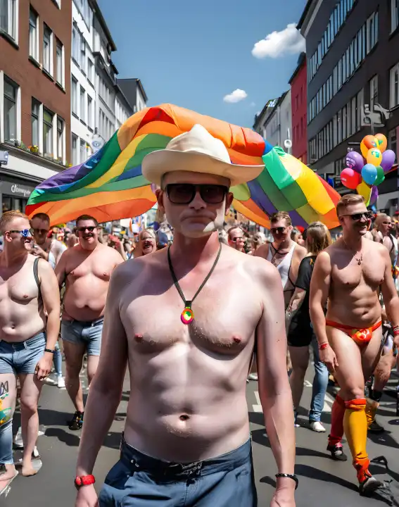 A man at Christopher Street Day, created by an AI