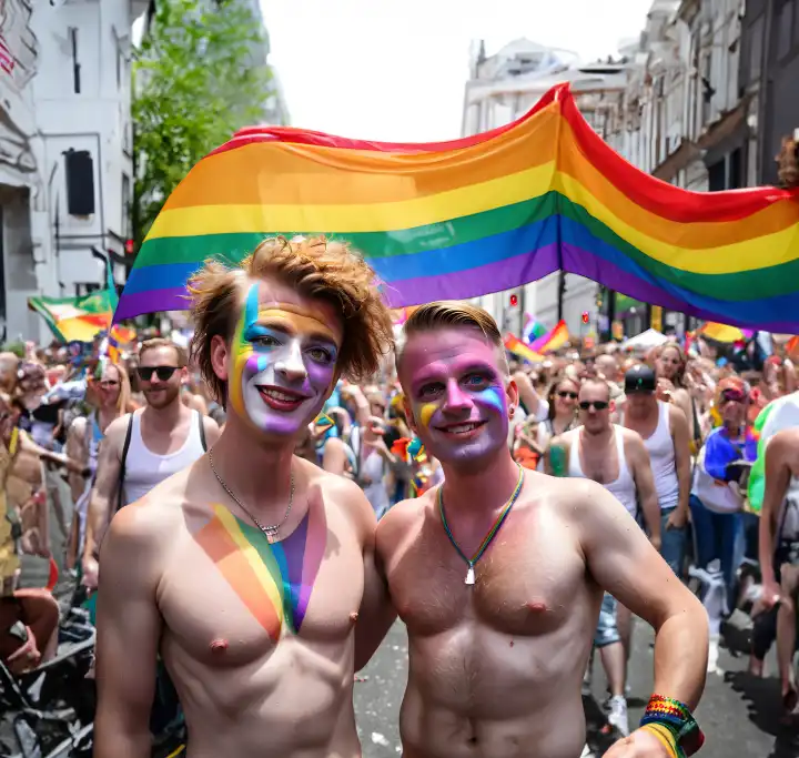 A male couple at Christopher Street Day, created by an AI