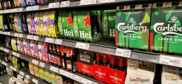 Beer on a shelf in a supermarket