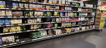 Beer on a shelf in a supermarket
