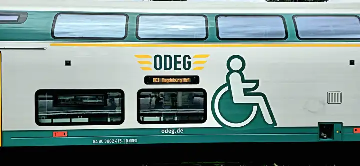 A regional express train operated by ODEG (Ostdeutsche Eisenbahn GmbH)