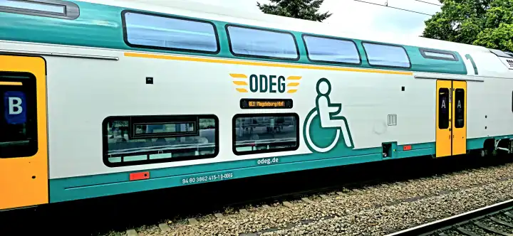 A regional express train operated by ODEG (Ostdeutsche Eisenbahn GmbH)